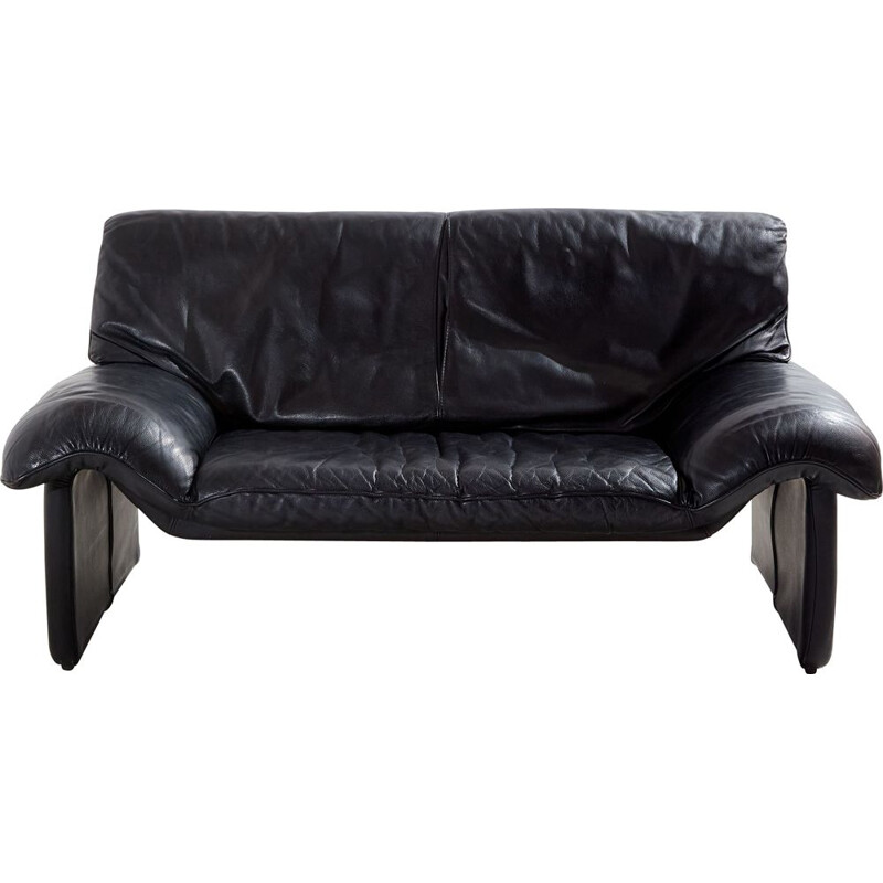 Canapé vintage deux places en cuir noir