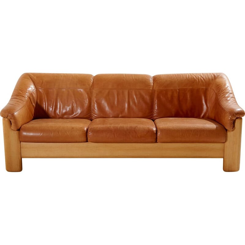 Vintage three-seater leather sofa for Silkeborg, Denmark