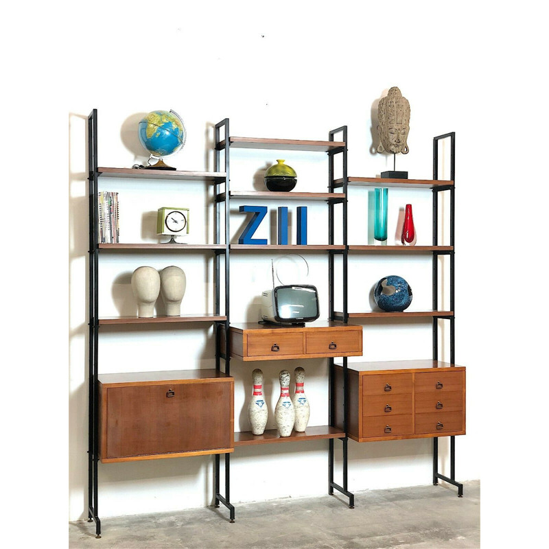 Vintage teak modular shelving system, Italy 1960