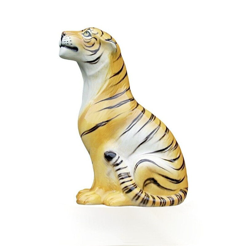 Vintage Tiger Skulptur aus Keramik und Terrakotta, Italien 1970