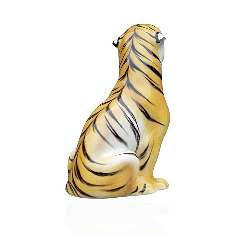 Vintage ceramic and terra cotta tiger sculpture, Italy 1970