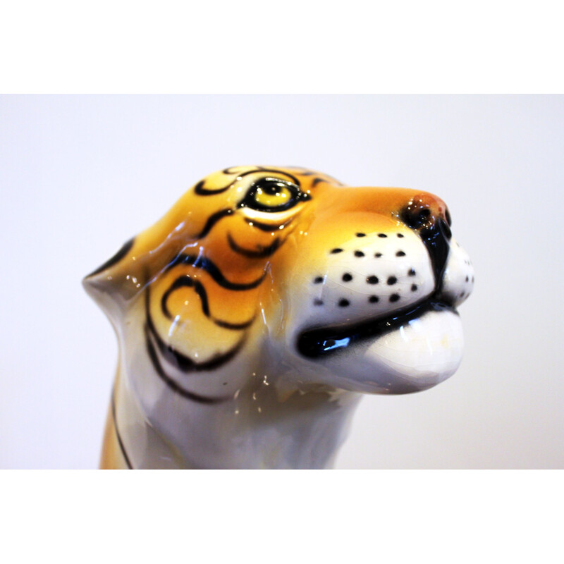 Vintage ceramic and terra cotta tiger sculpture, Italy 1970