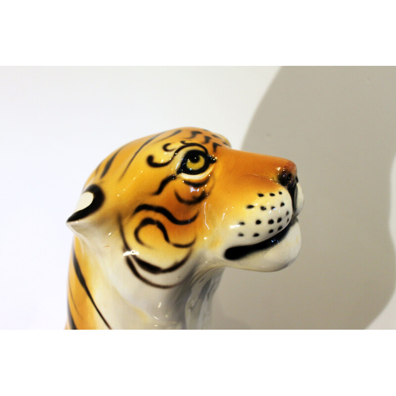 Vintage ceramic and terra cotta tiger sculpture, Italy 1970