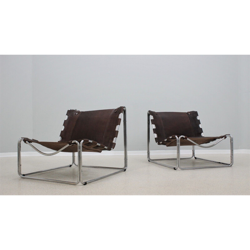 Pair of leather vintage armchairs by Pascal Mourgue for Steiner, 1970s