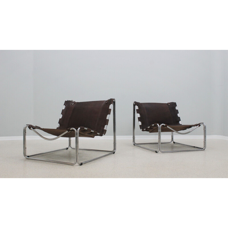 Pair of leather vintage armchairs by Pascal Mourgue for Steiner, 1970s