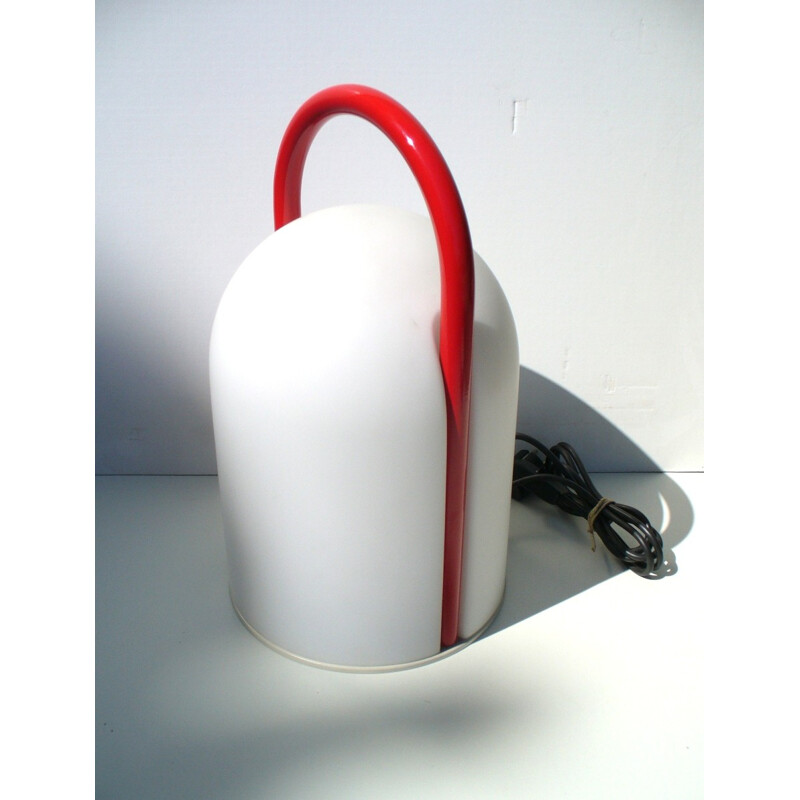 Vintage table lamp in red lacquered metal by Romolo Lanciani for Tronconi, 1980
