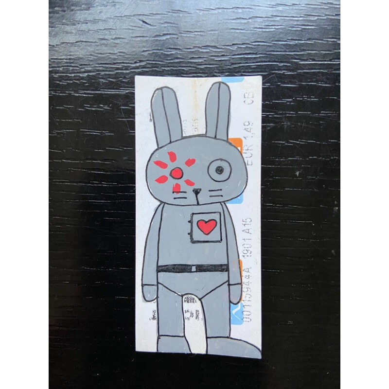 Vintage painting "Robotik Rabbit" by Jessica Pliez, 2018