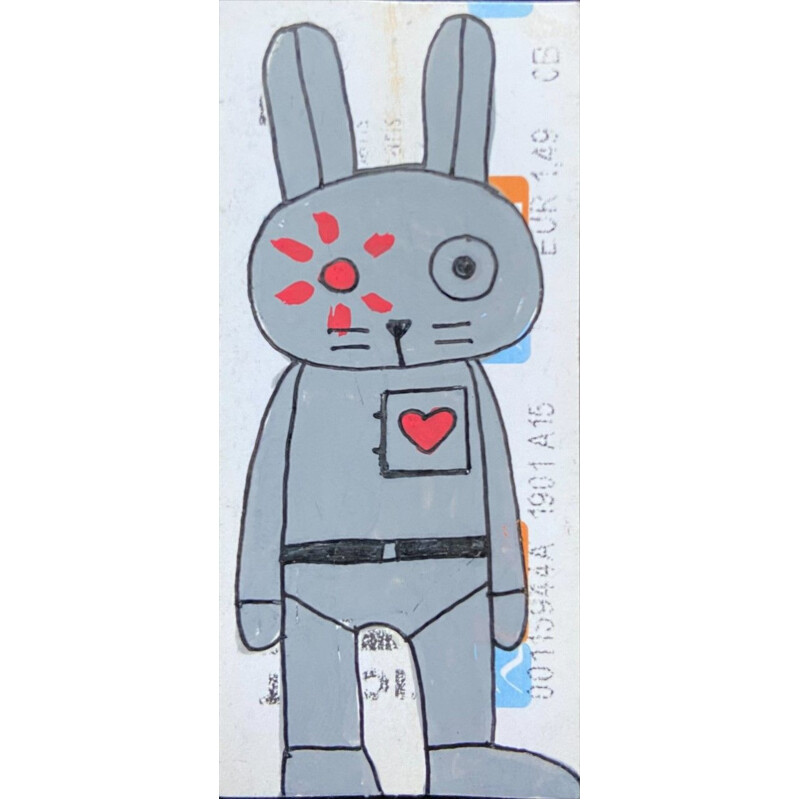 Vintage painting "Robotik Rabbit" by Jessica Pliez, 2018