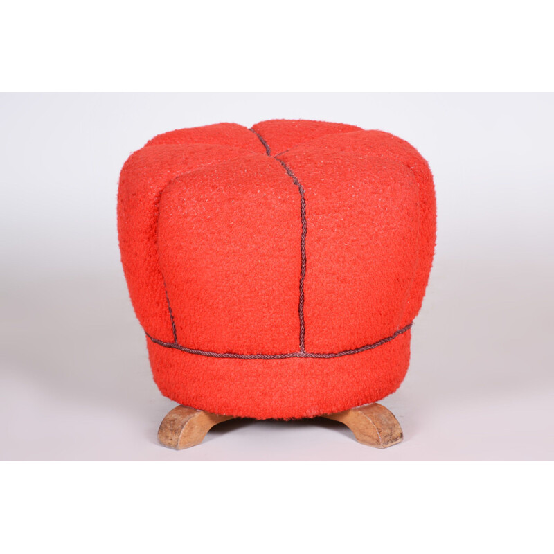 Vintage red Art Deco pouf, 1930s