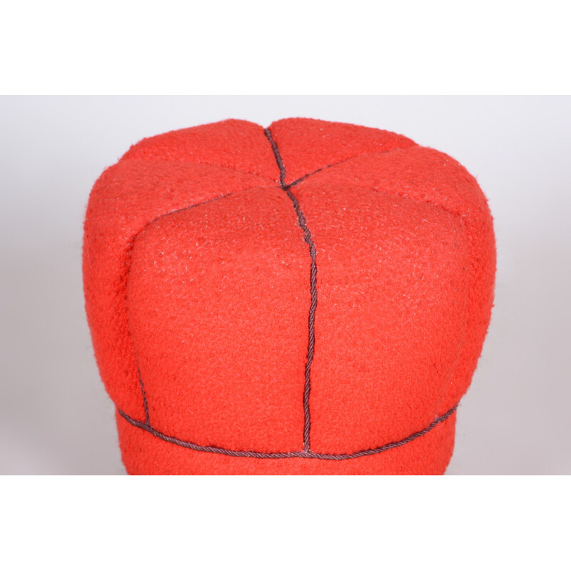 Vintage red Art Deco pouf, 1930s