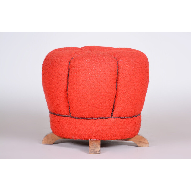 Vintage red Art Deco pouf, 1930s