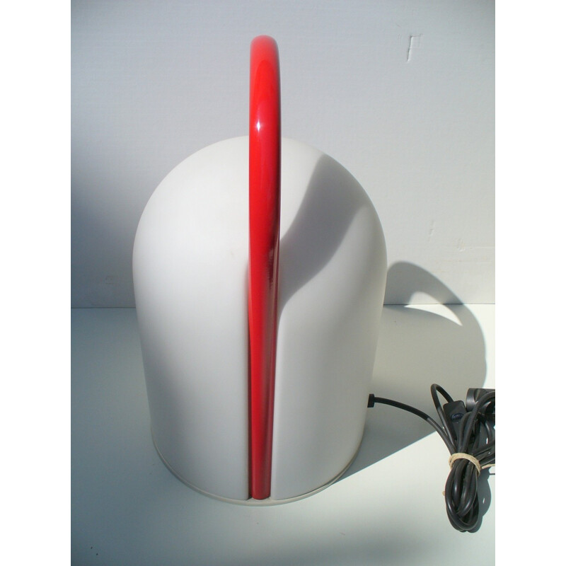 Vintage table lamp in red lacquered metal by Romolo Lanciani for Tronconi, 1980