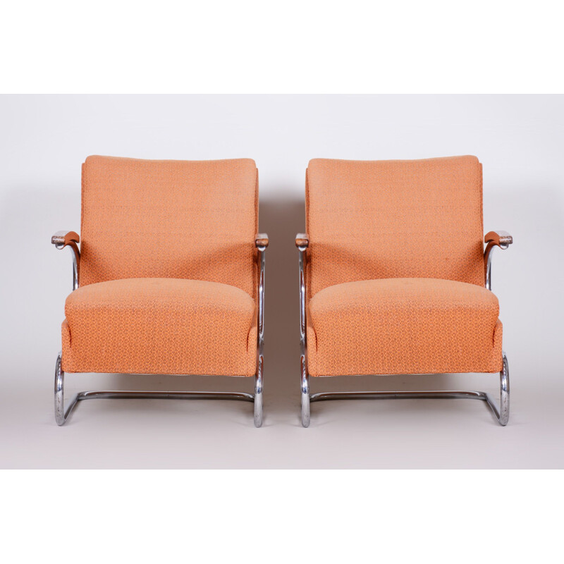 Coppia di poltrone vintage arancioni Bauhaus di Marcel Breuer per Mucke Melder, 1930