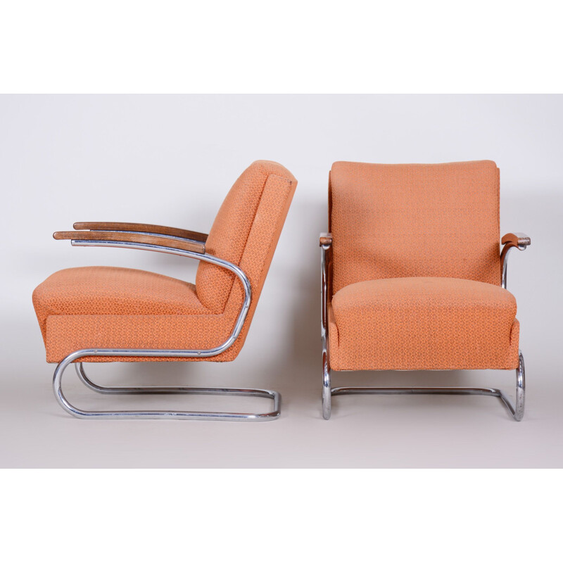 Pair of vintage orange Bauhaus armchairs by Marcel Breuer for Mucke Melder, 1930s