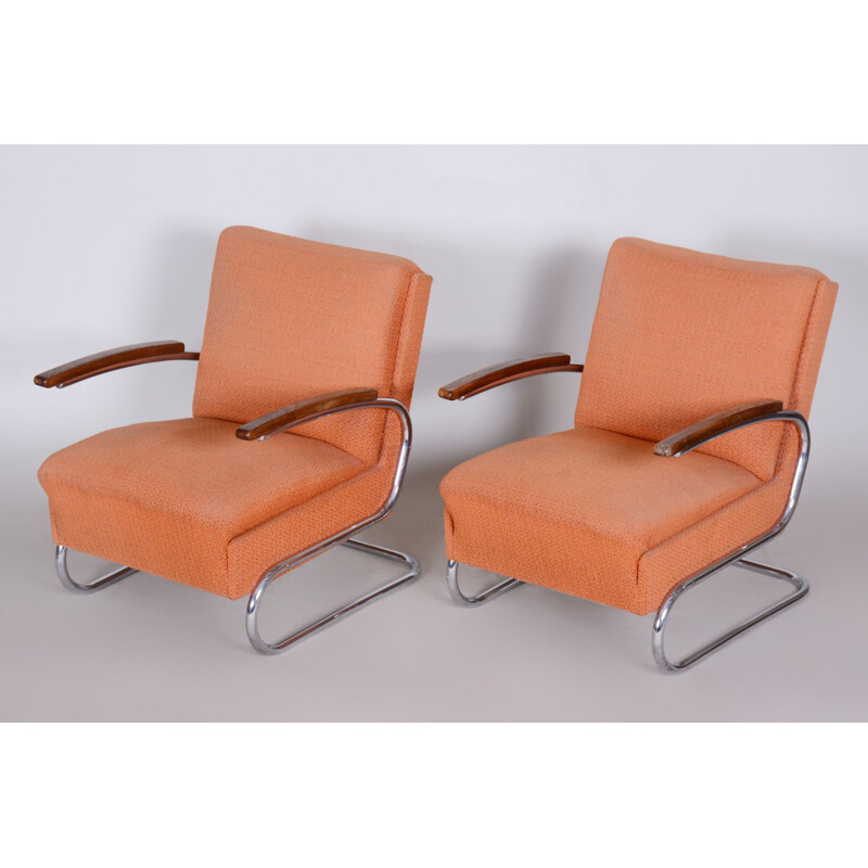 Pair of vintage orange Bauhaus armchairs by Marcel Breuer for Mucke Melder, 1930s