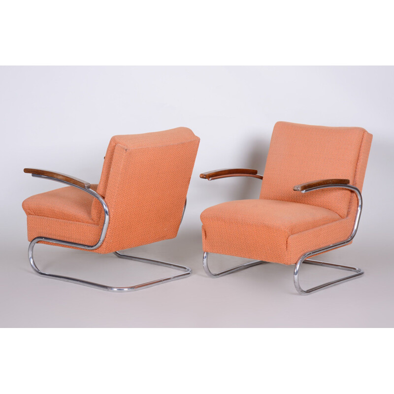 Coppia di poltrone vintage arancioni Bauhaus di Marcel Breuer per Mucke Melder, 1930