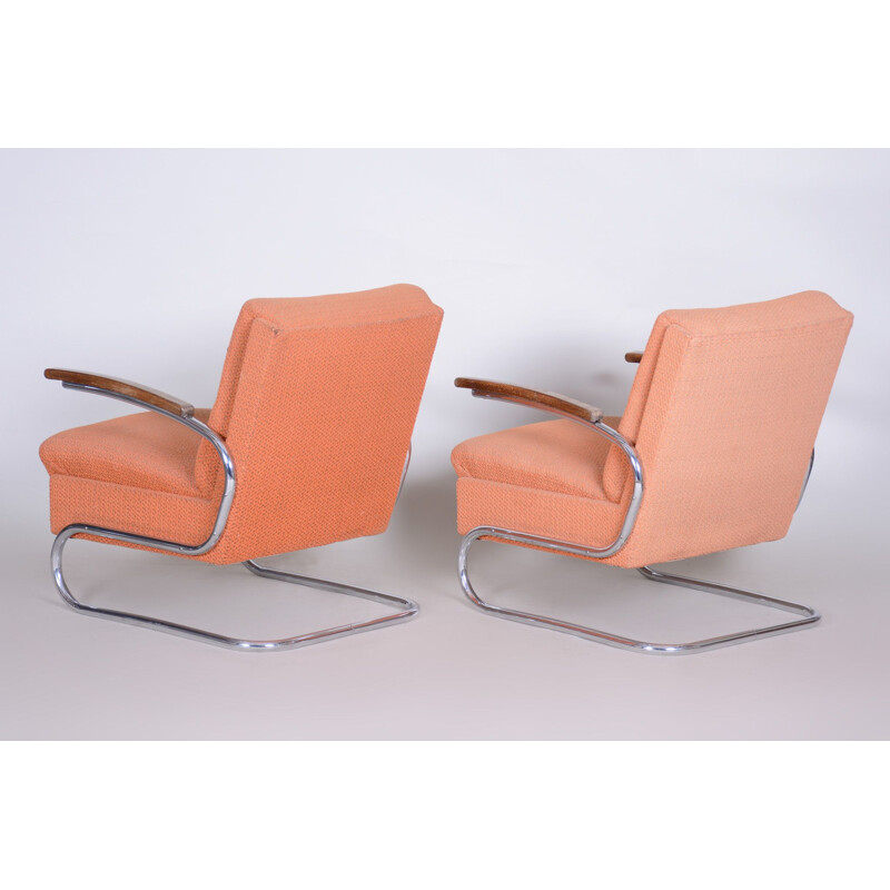 Paar vintage oranje Bauhaus fauteuils van Marcel Breuer voor Mucke Melder, 1930