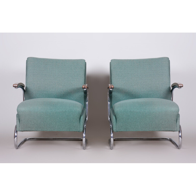Paar blaue Vintage-Bauhaus-Sessel von Marcel Breuer für Mucke Melder, 1930