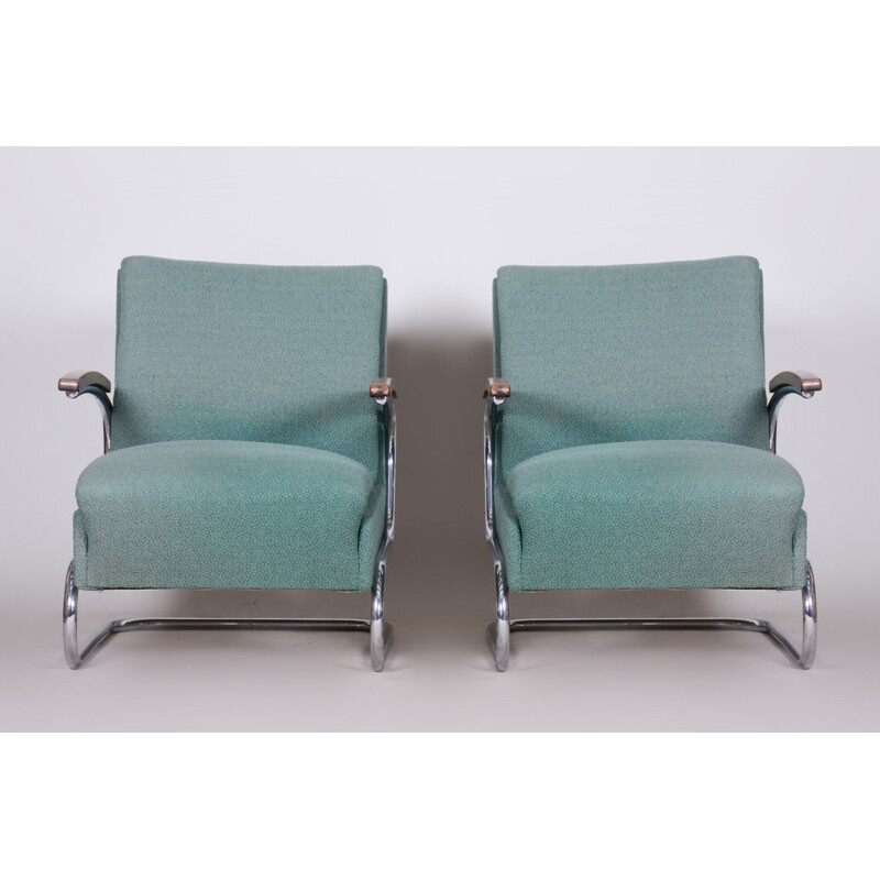 Paar vintage blauwe Bauhaus fauteuils van Marcel Breuer voor Mucke Melder, 1930