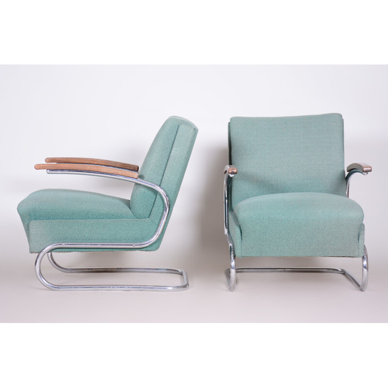 Paar vintage blauwe Bauhaus fauteuils van Marcel Breuer voor Mucke Melder, 1930