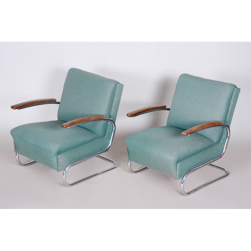 Paar vintage blauwe Bauhaus fauteuils van Marcel Breuer voor Mucke Melder, 1930