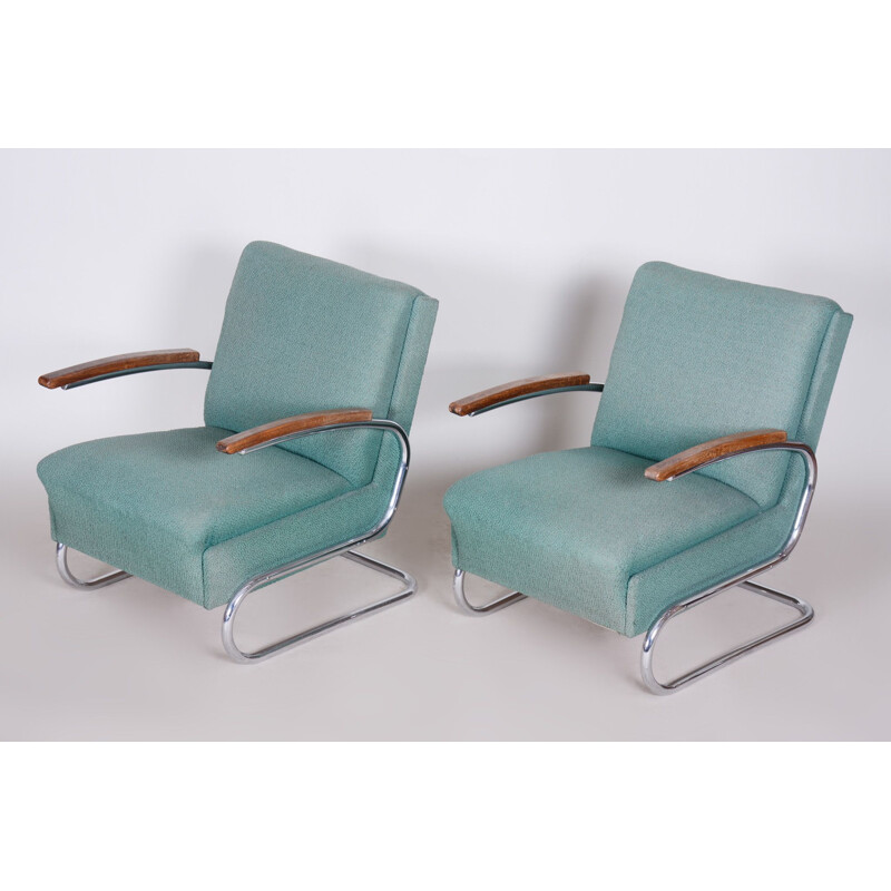 Pareja de sillones azules vintage de la Bauhaus, de Marcel Breuer para Mucke Melder, 1930