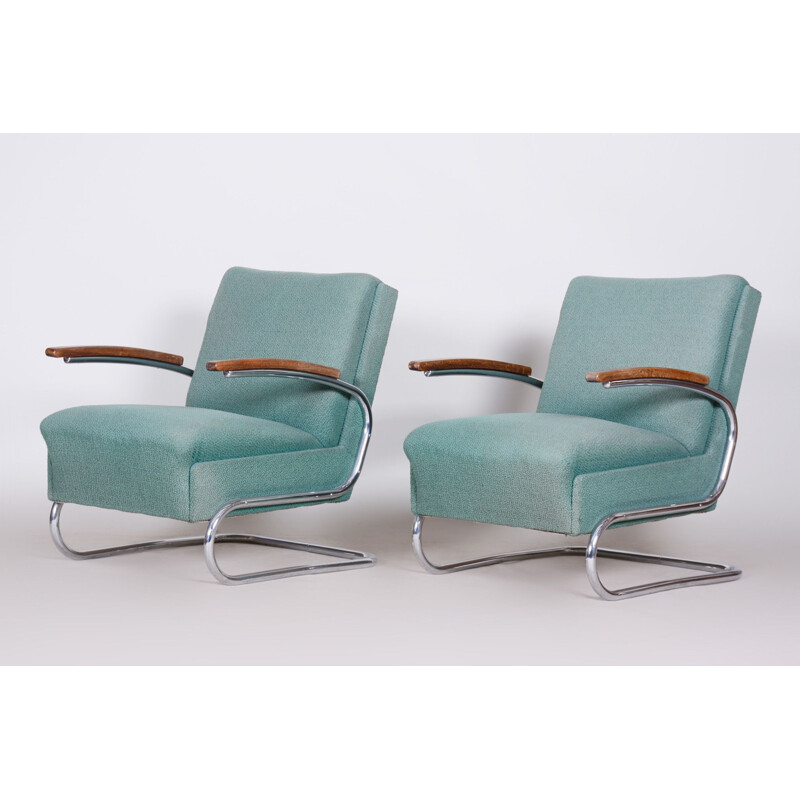 Pair of vintage blue Bauhaus armchairs by Marcel Breuer for Mucke Melder, 1930s