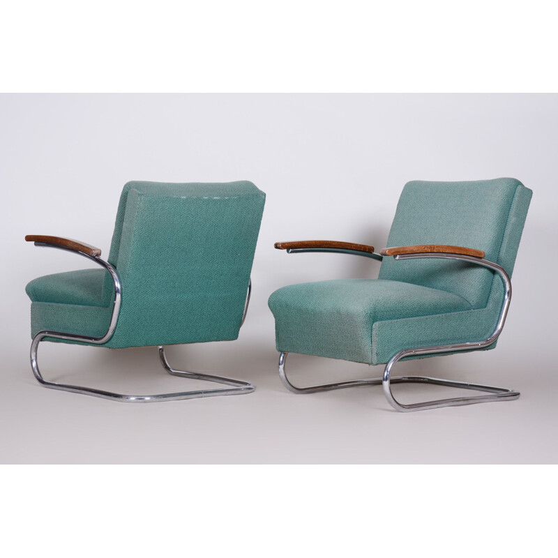 Pair of vintage blue Bauhaus armchairs by Marcel Breuer for Mucke Melder, 1930s