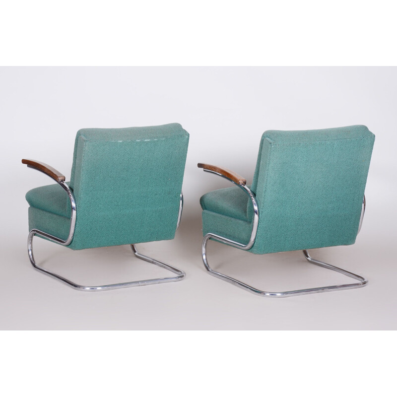 Pair of vintage blue Bauhaus armchairs by Marcel Breuer for Mucke Melder, 1930s