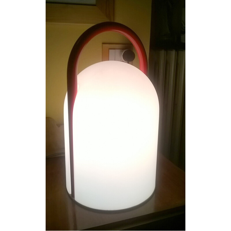 Lampada da tavolo vintage in metallo laccato rosso di Romolo Lanciani per Tronconi, 1980