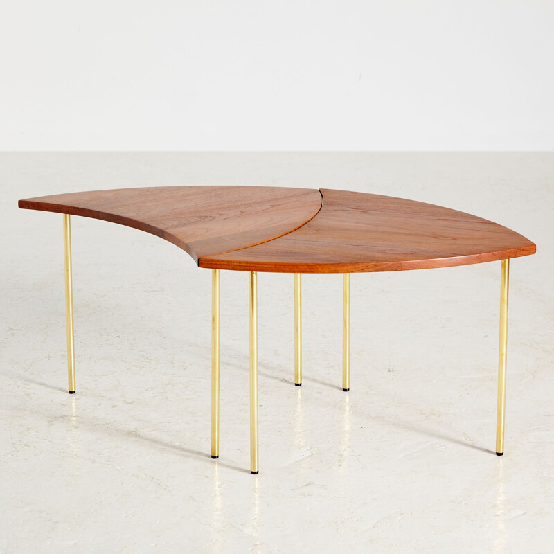 Mesa de centro vintage de teca y latón de Peter Hvidt y Orla Molgaard-Nielsen para France and Son, 1950