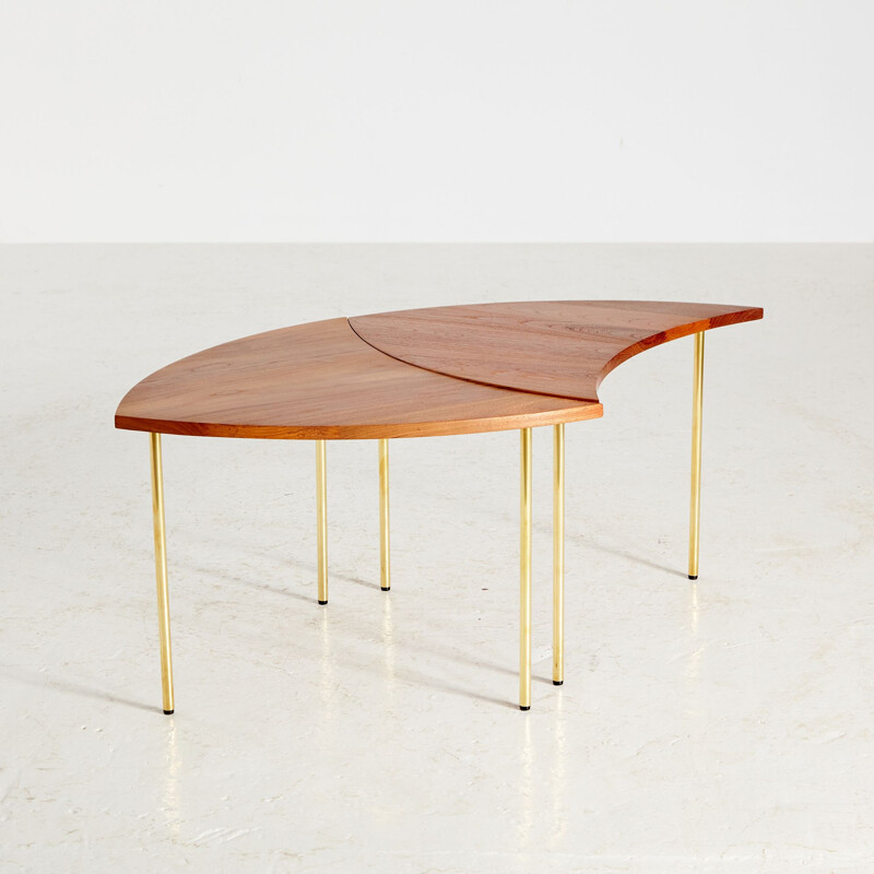 Table basse vintage en teck et laiton par Peter Hvidt et Orla Molgaard-Nielsen pour France and Son, 1950