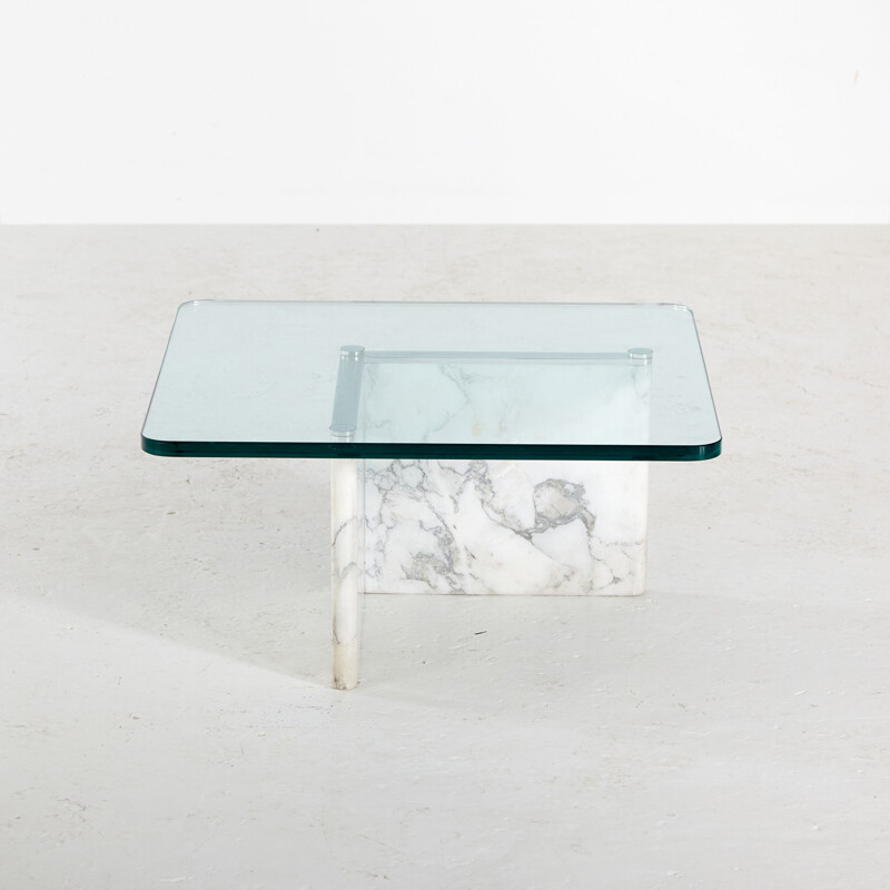 Table basse vintage en marbre et verre, 1980