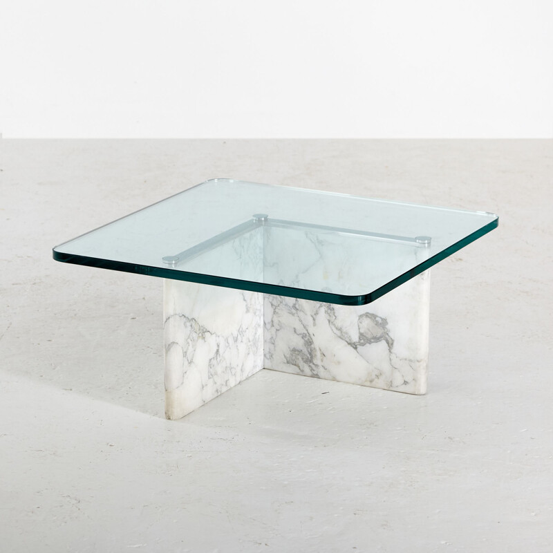 Table basse vintage en marbre et verre, 1980