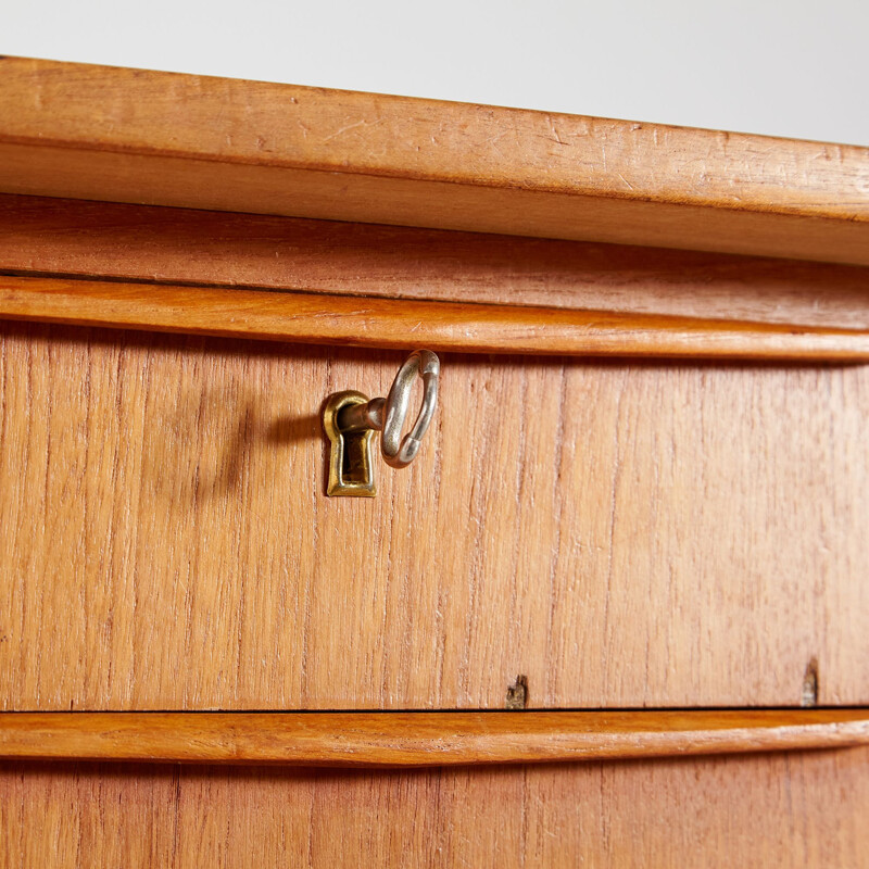 Teak vintage Danish desk with six-drawer, 1960s