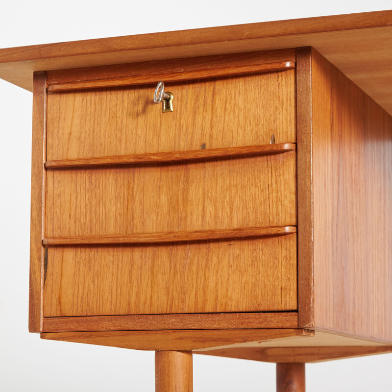 Teak vintage Danish desk with six-drawer, 1960s