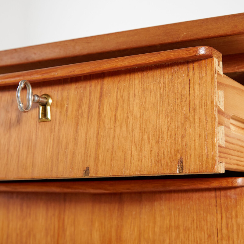 Teak vintage Danish desk with six-drawer, 1960s