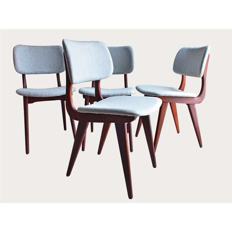 Set of 4 Dutch dining chairs in teak and grey fabric, Louis VAN TEEFFELEN - 1960s