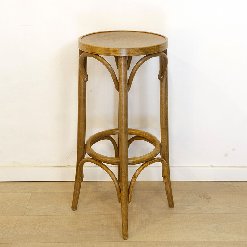 Tabouret haut vintage en bois de chêne courbé, République Tchèque 1990