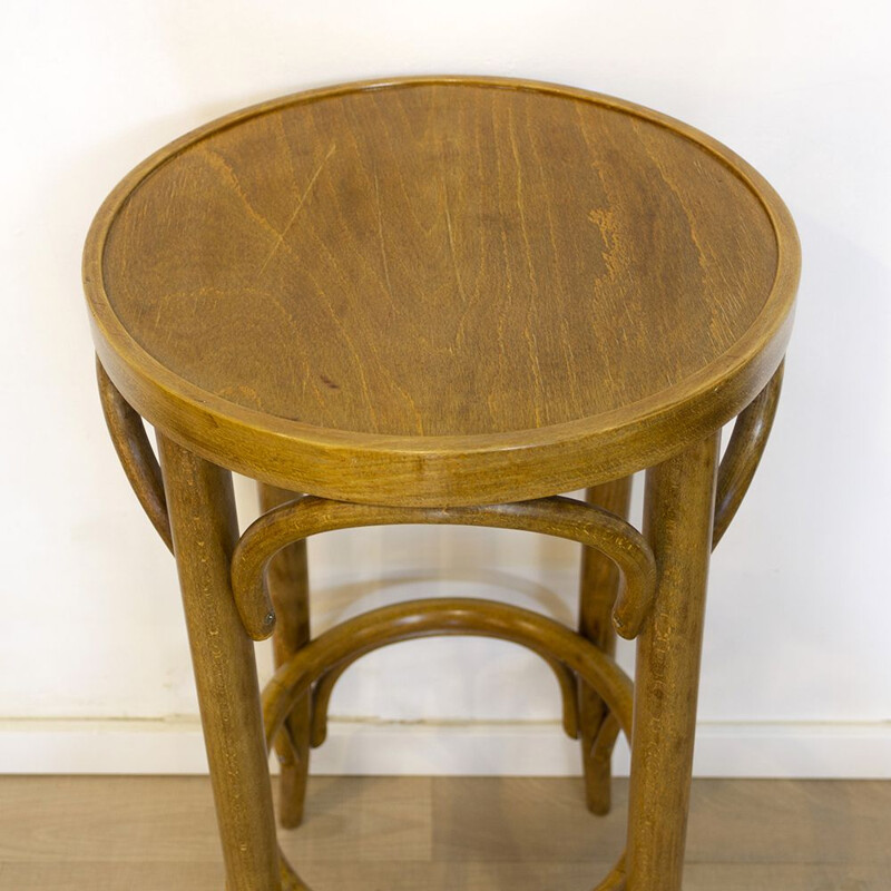 Tabouret haut vintage en bois de chêne courbé, République Tchèque 1990