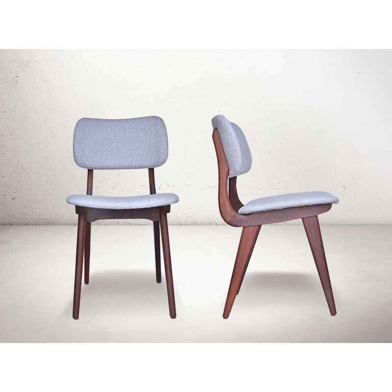 Suite de 4 chaises en teck et tissu gris, Louis VAN TEEFFELEN - 1960