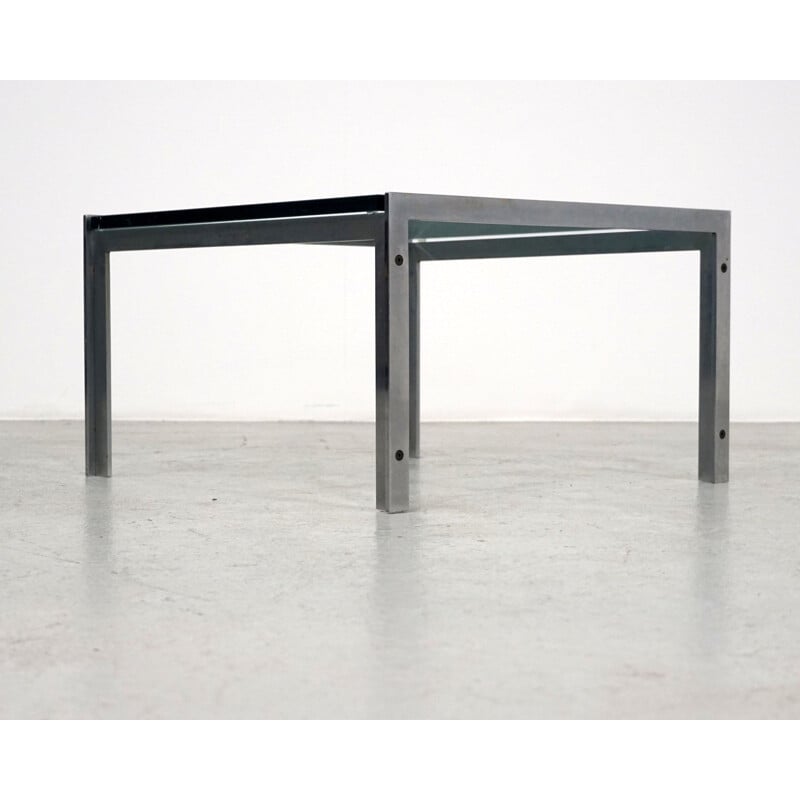 Vintage stainless steel and glass coffee table metaform M-2, 1990