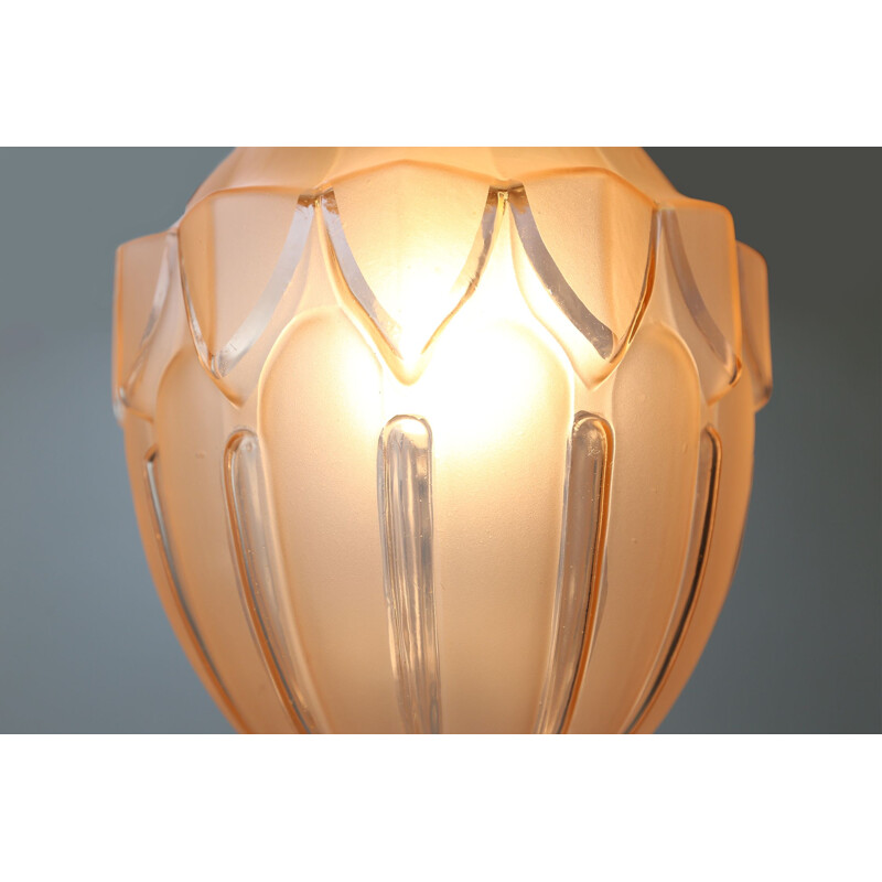 Vintage art deco pendant lamp in pink glass, France 1930