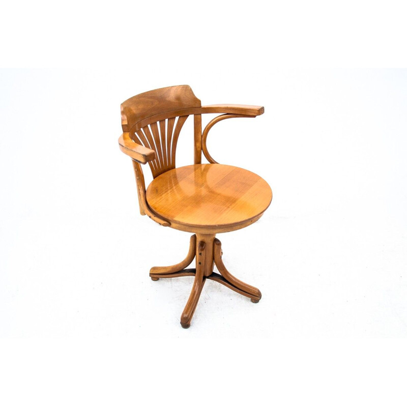 Fauteuil pivotant vintage en bois, Pologne 1930