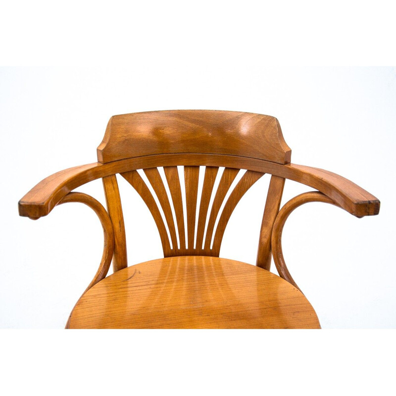 Vintage wood swivel armchair, Poland 1930s