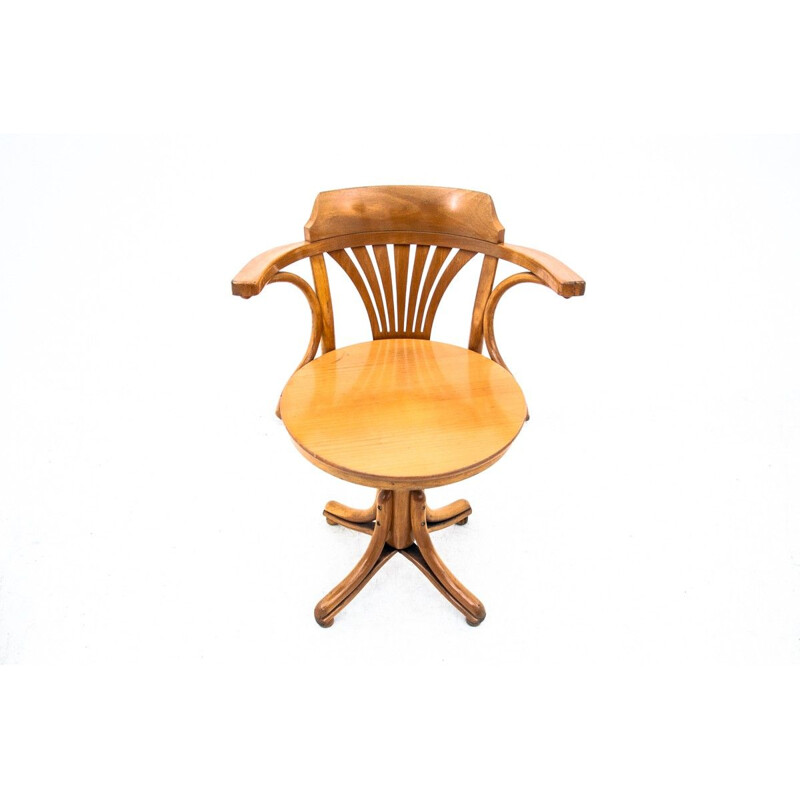 Fauteuil pivotant vintage en bois, Pologne 1930