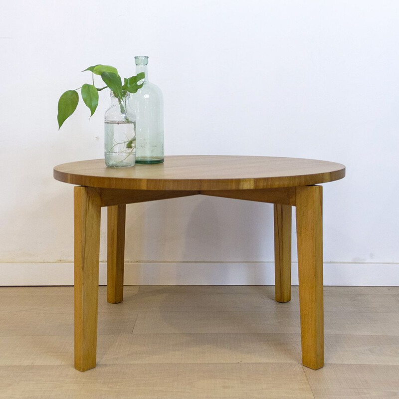 Vintage round teak coffee table, 1960s