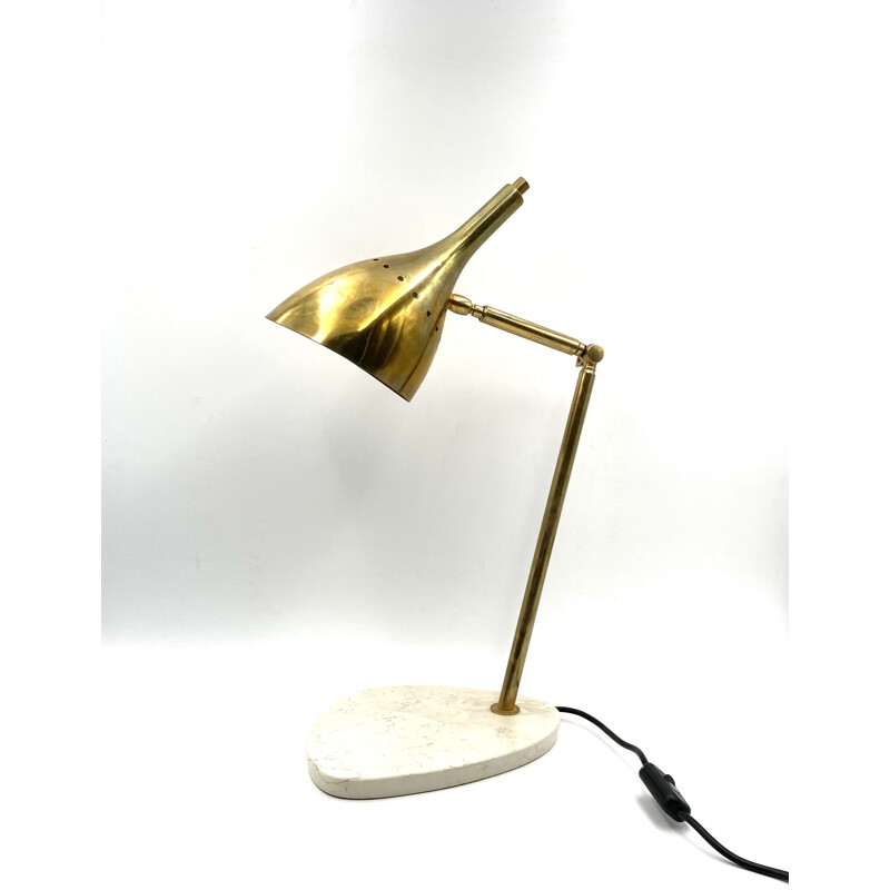 Lámpara de escritorio vintage de latón dorado con base de mármol de Carrara, Italia 1980