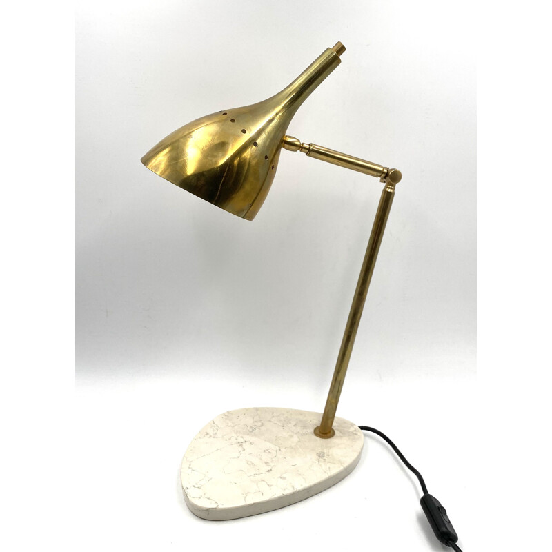 Vintage gilt brass desk lamp with Carrara marble base, Italy 1980