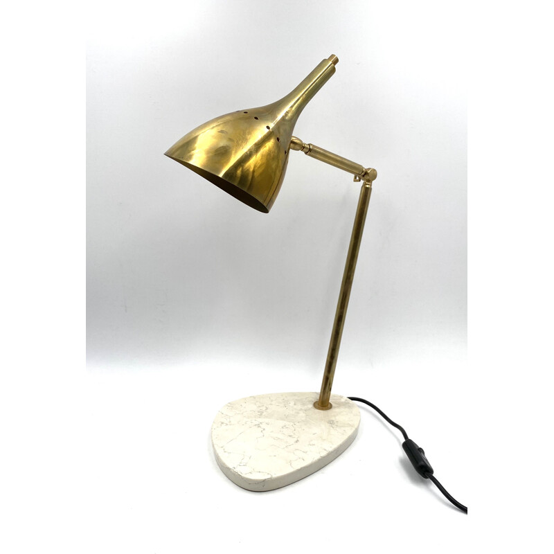 Vintage gilt brass desk lamp with Carrara marble base, Italy 1980